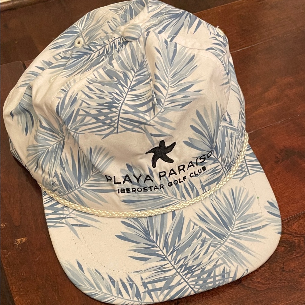 Blue and White Palm Leaf Hat O/S